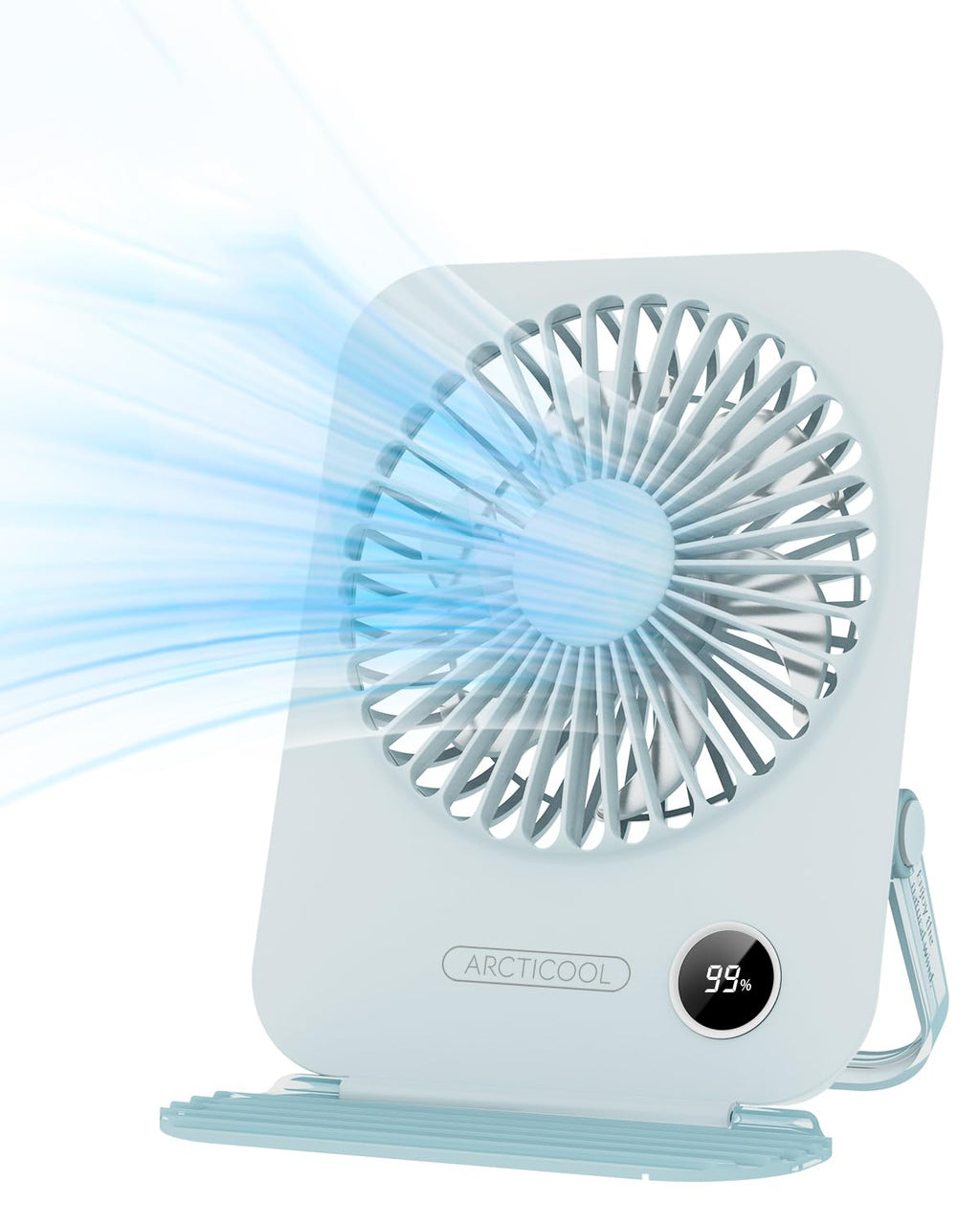 ARCTICOOL Small Table Fan with LED Display, 2000mAh Battery Rechargeable Fan with 5 Speeds, 5.8 Inch Mini Desktop Fan with 180° Tilt Folding and Phone Stand for Home and Office (Black)